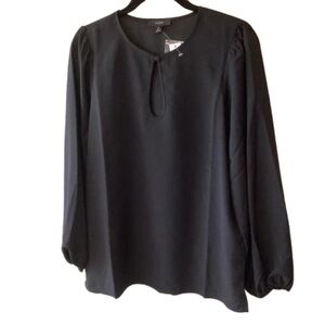 NEW J. Crew Tall Black Puff-Sleeve Satin-Back Crepe Top ST